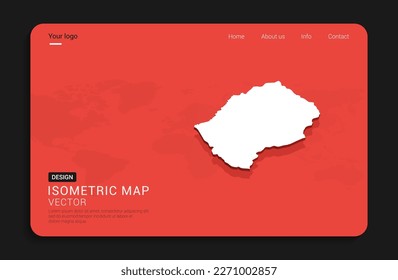 Mapa de Lesoto rojo aislado en fondo oscuro con 3d mapa mundial de ilustración vectorial isométrica.