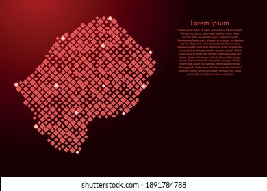 Lesotho map from red pattern rhombuses of different sizes and glowing space stars grid. Vector illustration.