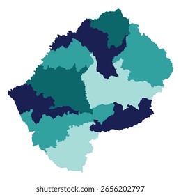 Sub-regiões do mapa de Lesoto. Mapa de sub-regiões do Lesoto em multicor