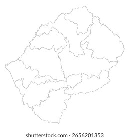 Sub-regiões do mapa de Lesoto. Mapa de sub-regiões do Lesoto em cor branca