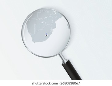 Lesotho Map Under Magnifying Glass with National Flag Overlay. The image represents geographical focus, national identity, and exploration.