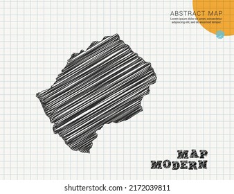 Lesotho map of vector black silhouette chaotic hand drawn scribble sketch on grid paper used for notes or decoration.