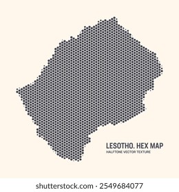 Padrão De Meio-Tom Hexagonal Do Vetor De Mapa Do Lesoto Isolar No Plano De Fundo Claro. Textura hexadecimal em forma de um mapa de Lesoto. Mapa de contorno militar tecnológico moderno do Lesoto para projetos de design ou negócios