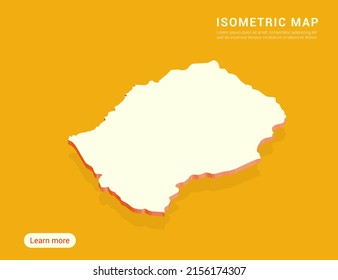Lesotho map white on yellow background with 3d isometric vector illustration.