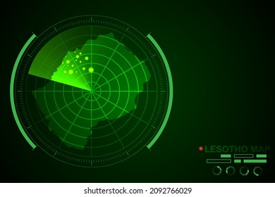 Lesotho Map - World Map International vector template with futuristic circle radar style HUD, GUI, UI interface isolated on dark green background - Vector illustration eps 10