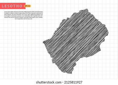 Lesotho Karte - Weltkarte, internationale Vektorvorlage mit schwarzer Skizze und alter Schulart einzeln auf weißem Hintergrund - Vektorgrafik eps10