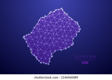 Lesotho Map - World Map International vector template with purple mash line, point scales, and polygon style isolated on purple technology background - Vector illustration eps 10