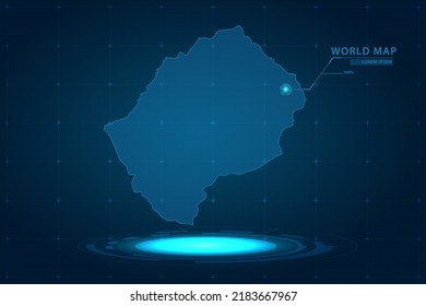 Mapa de Lesoto - Mapa Mundial Plantilla vectorial Internacional con Holograma en estilo de perspectiva y HUD, GUI, interfaz de interfaz de usuario aislada en fondo azul para el diseño - Ilustración vectorial eps 10