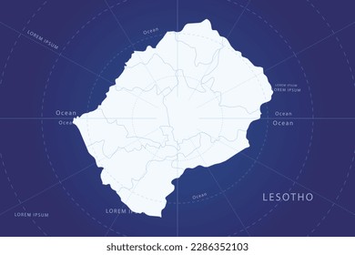 Lesotho Map - World Map International vector template with High detailed and white color including circle line on blue background for design, infographic, website - Vector illustration eps 10