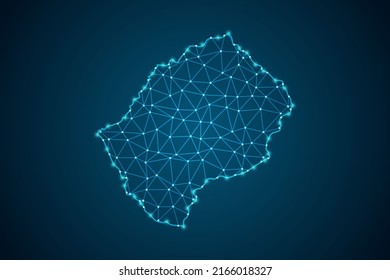 Lesotho Map - World Map mash line and point scales on blue technology background. Wire Frame 3D mesh polygonal network line, design sphere, dot and structure -  Vector illustration eps 10