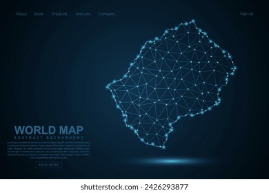 Lesotho Map - World Map mash line and point scales on blue technology background. Wire Frame 3D mesh polygonal network line, design sphere, dot and structure - Vector illustration eps 10