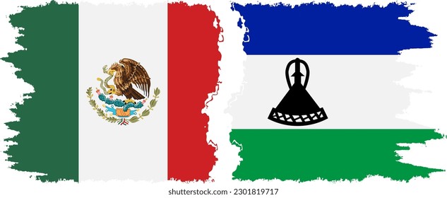 Lesotho and Mexico grunge flags connection, vector