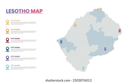Mapa moderno de Lesoto Plantilla infográfica, Mapa infográfico detallado de la ciudad Populares de Lesoto