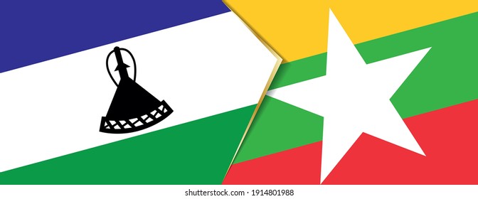 Lesotho and Myanmar flags, two vector flags symbol of relationship or confrontation.