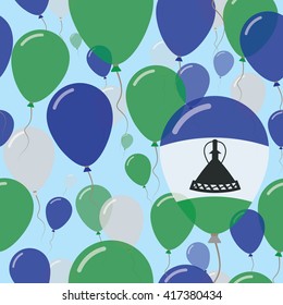 Lesotho National Day Flat Seamless Pattern. Flying Celebration Balloons in Colors of Mosotho Flag. Lesotho Patriotic Background with Celebration Balloons.