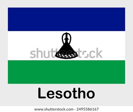 Lesotho national flag. Banner, state symbol, flagpole.