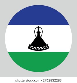 Lesotho national flag in a circular shape, with horizontal blue, white, and green stripes and a black Basotho hat (Mokorotlo) in the center.