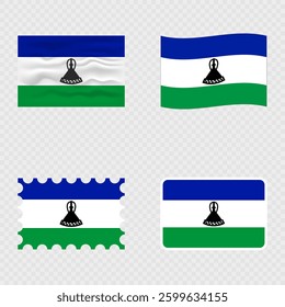 Lesotho national flag in four different styles.