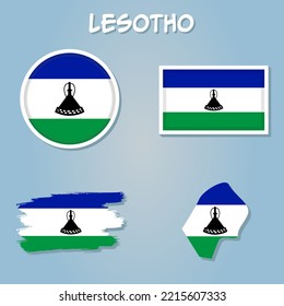 Lesotho National Flag Map Design, Illustration Of Lesotho Country Flag Inside The Map.