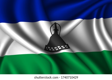 Lesotho national flag of silk. Vector fabric texture