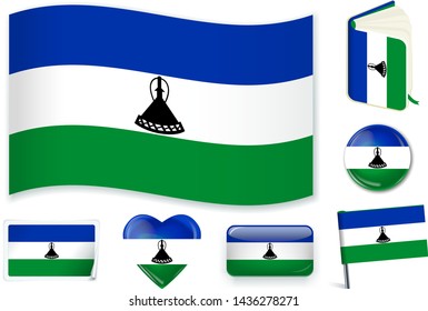 Lesotho national flag. Vector illustration. 3 layers. Shadows, flat flag, lights and shadows. Collection of 220 world flags. Accurate colors. Easy changes.
