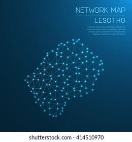 Lesotho network map. Abstract polygonal map design. Internet connections vector illustration.