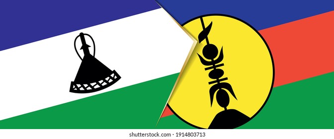 Lesotho and New Caledonia flags, two vector flags symbol of relationship or confrontation.