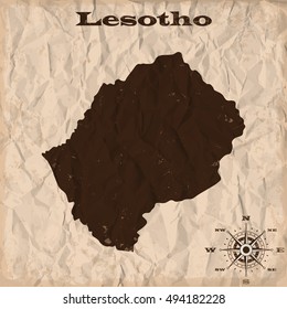 Lesotho old map with grunge and crumpled paper. Vector illustration