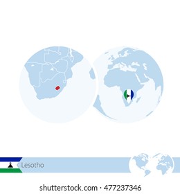 Lesotho on world globe with flag and regional map of Lesotho. Vector Illustration.