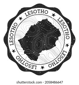 Lesotho outdoor stamp. Round sticker with map of country with topographic isolines. Vector illustration. Can be used as insignia, logotype, label, sticker or badge of the Lesotho.