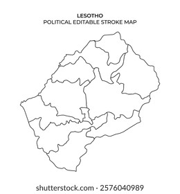 Lesotho is outlined in a detailed stroke map suitable for educational purposes. The map shows the countrys borders and can be edited for various uses in projects or presentations.