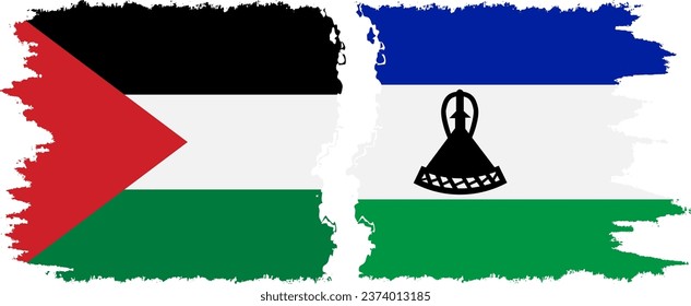 Lesotho and Palestine grunge flags connection, vector