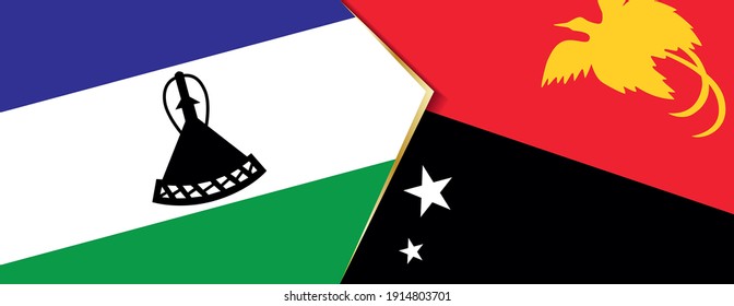 Lesotho and Papua New Guinea flags, two vector flags symbol of relationship or confrontation.