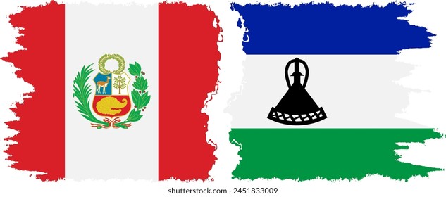 Lesotho and Peru grunge flags connection, vector