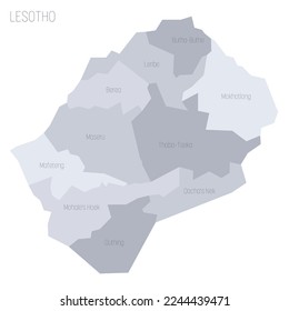 Lesotho political map of administrative divisions - districts. Grey vector map with labels.