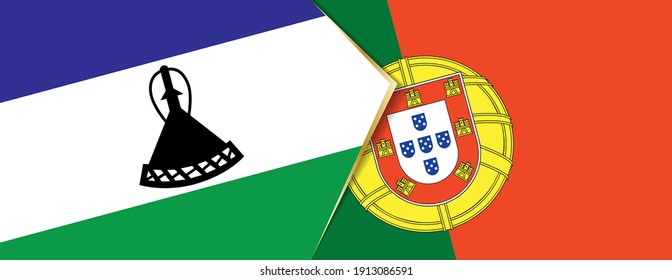 Lesotho and Portugal flags, two vector flags symbol of relationship or confrontation.