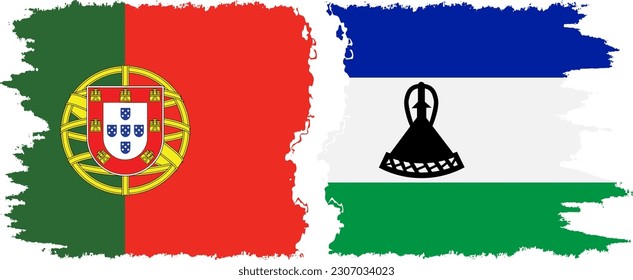 Lesotho and Portugal grunge flags connection, vector