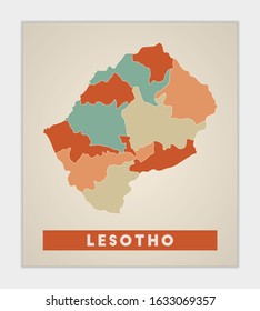 Lesotho poster. Map of the country with colorful regions. Shape of Lesotho with country name. Classy vector illustration.