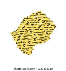 Lesotho Quarantine Yellow Tape country of Africa, African map illustration, vector isolated on white background