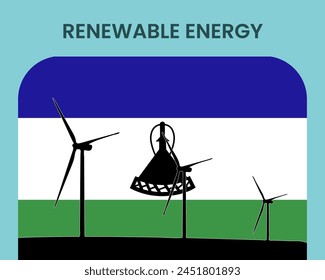 Lesotho renewable energy, environmental and ecological energy idea, wind turbine with Lesotho flag, electrical industry, alternative solar power