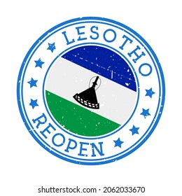 Lesotho Reopening Stamp. Round badge of country with flag of Lesotho. Reopening after lockdown sign. Vector illustration.