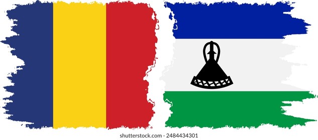 Lesotho und Rumänien Grunge Flaggen Verbindung, Vektorgrafik