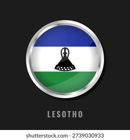 Lesotho round framed national flag. Circular glossy flag of Lesotho.