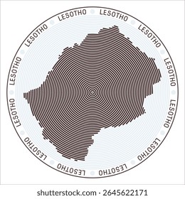 Lesotho round logo design. Country shape built of rings. Lesotho text around the country. Vector illustration.
