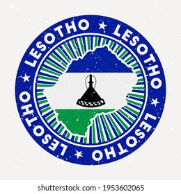 Lesotho round stamp. Logo of country with flag. Vintage badge with circular text and stars, vector illustration.