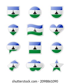 Lesotho - set of country flags in the form of stickers of various shapes. Vector illustration