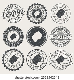 Lesotho Set of Stamps. Travel Stamp. Made In Product. Design Seals Old Style Insignia.	