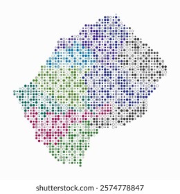 Lesotho, shape of the country build of colored cells. Digital style map of the Lesotho on white background. Small size circle blocks. Amazing vector illustration.