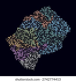 Lesotho, shape of the country build of colored cells. Digital style map of the Lesotho on dark background. Small size rounded square blocks. Trending vector illustration.