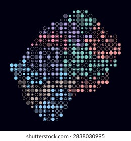 Lesotho, shape of the country build of colored cells. Digital style map of the Lesotho on dark background. Large size circle blocks. Plain vector illustration.
